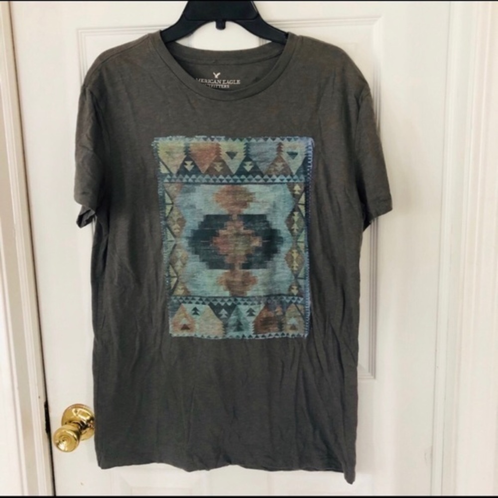 AMERICAN EAGLE tribal western print cotton graphic shirt size Medium